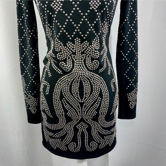 NWOT! REVAMPED! ULTRA STRETCH BLACK, ELABORATE GOLD STUDDED L/S DRESS! SZ S - Picture 4 of 12